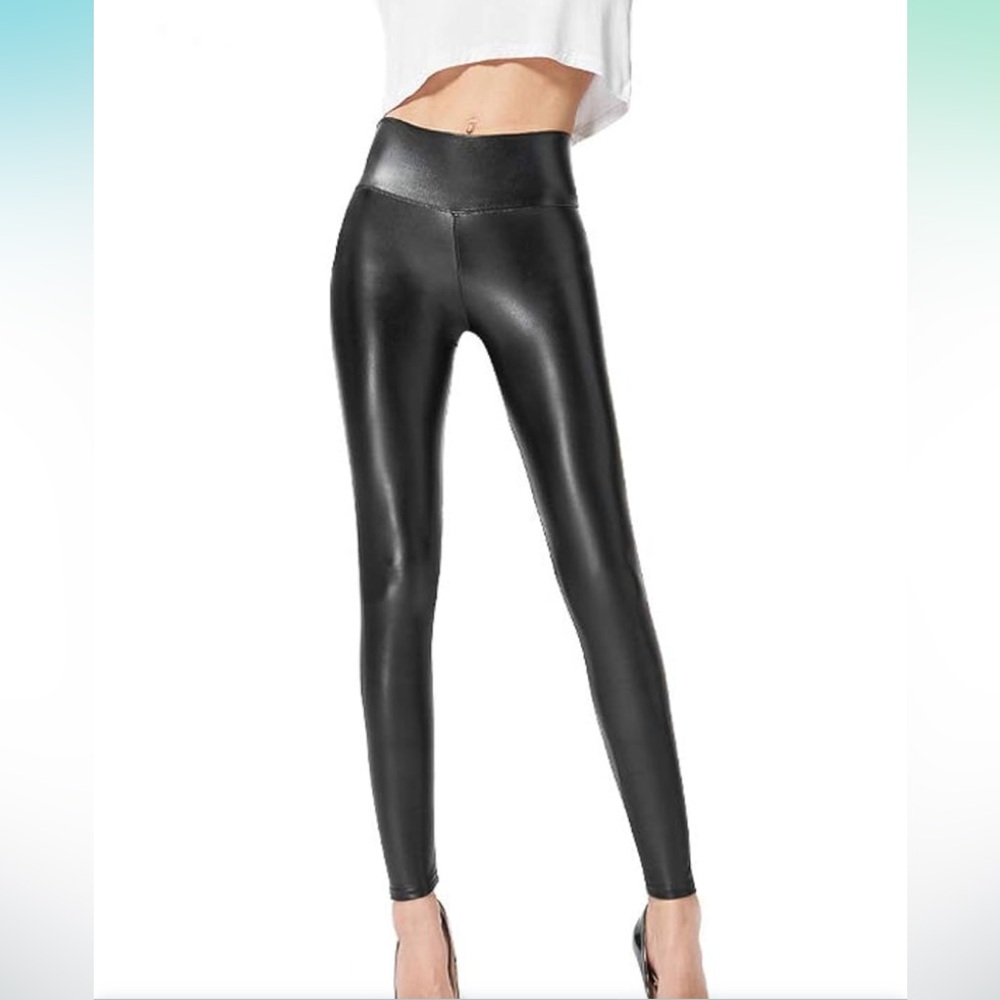 NWT: Ginasy Faux Leather Leggings w/thin fleece Sz: S